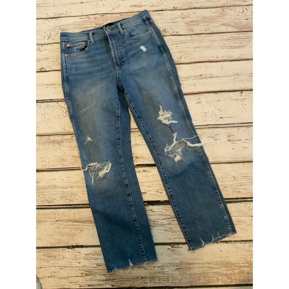 Gap High Rise Vintage Slim Jeans Medium Wash Distressed Raw Hem 4/27S